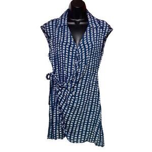 Urban Outfitters Dress Blue‎ Butterfly Wrap Tie Mini Cap Sleeve Size S/P